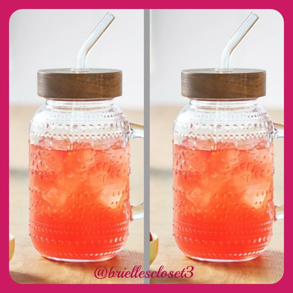 🌸 New Pioneer Woman Channing 32 Clear Glass Mason Drinking Jar Tumbler, Qty 2